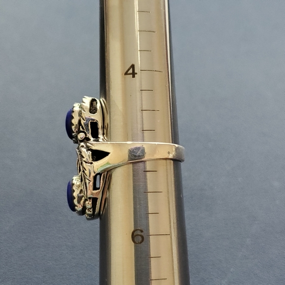 Shube sterling Southwestern Lapis Sterling Feather Swirl Ring 5 - Picture 12 of 14